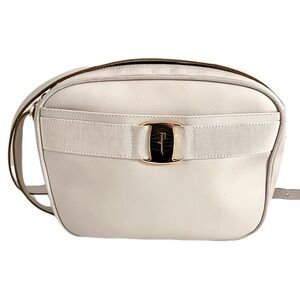 Vintage Salvatore Ferragamo Ivory Bone Leather Signature Crossbody Bag